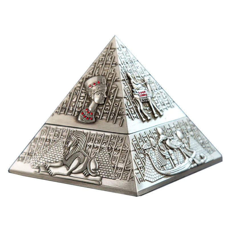 Egyptian Tutankhamun Pharaoh Bronzer Pyramid Metal Ashtray, Creative Candle Holder for Home Club Hotel KTV, European Style Decorative Sculpture