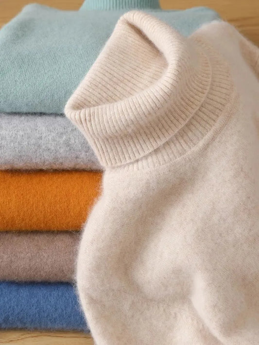 S-3XL Plus Size 5 Colors Women's Men's 100% Pure Mink Cashmere Sweater High Lapels Pullovers Knitted Winter New Tops Long Sleeve High-End Jumpers