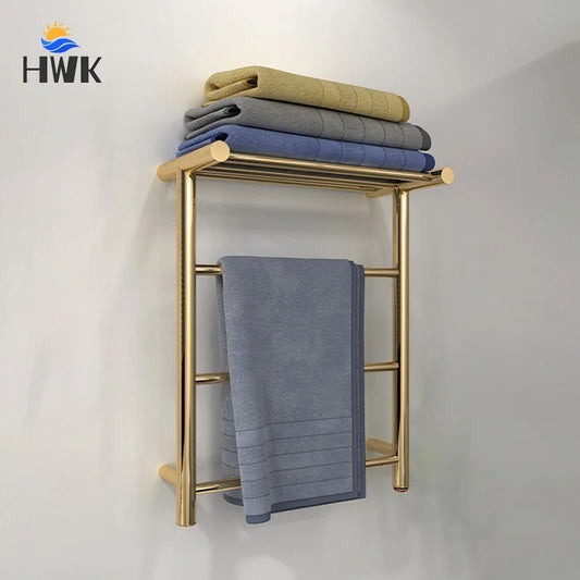 Brushed Gold/Chrome Electric Heated Towel Rail.Thermostatic Towel Dryer.304 Stainless Steel Towel Radiator.Hidden/Exposed Cable.