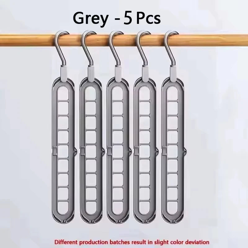 5 PCS Set 9-Hole Clothes Hanger Organizer Wardrobe Space Saving Storage Hanger for Clothes Folding Magic Hangers Closet Drying Racks Home Clothing Accessories
