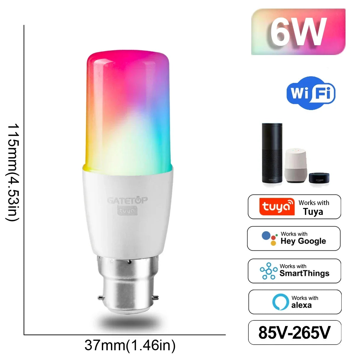 NEW Arrivals Alexa Google RGB Smart LED Bulb Dimmable TUYA  Gu10 C37 A60 T37 E14 E27 B22 Light Wi-Fi Magic Lamp AC 110V 220V Romantic Atmosphere for Living Room Bedroom Party
