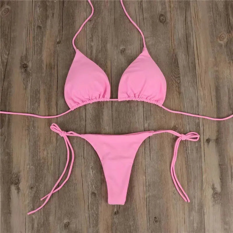 NEW 2PCS Set S-XL 6 Colors Summer Sexy Swimsuit Women Sexy Bikini Set Push-Up Padded Bra Thong Swimwear Beachwear Bathing Suit Female Sexy Swimsuits