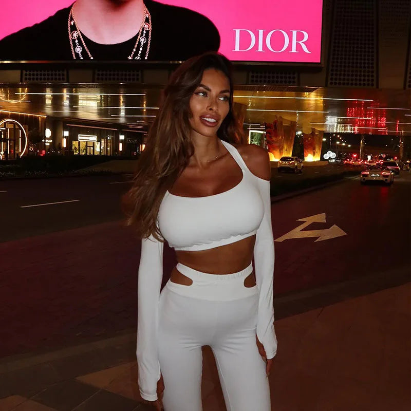 2 PCS Set Black/White Color Women's Tube Top One-Word Shoulder Cross Neck Short Top High Waist Flared Pants Slim Spice Girl Suit NEW Fashion Street Trend