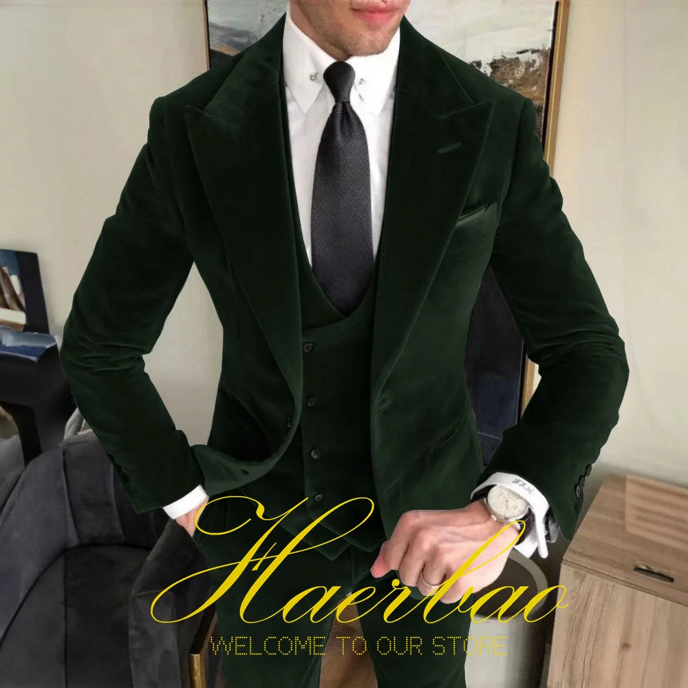 Low-Price Sales are Limited NEW Arrivals 3PCS Set S-5XL 5 Colors Suit for Men Business 100% Velvet Suit (Jacket Pants Vest) Formal Gun Lap Collar Groom Wedding Best Man Blazer Men Luxury Fashion Clothing Supplies