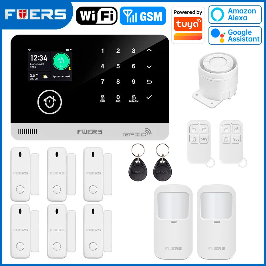 Just Arrived Upgraded 13 Languages Alarm System for Home Office Shops TUYA Smart WI-FI GSM Security Alarm Host with Doors Windows Motion Sensor Smart App Control Work Google Alexa Amazon Voice Support Security Supplies