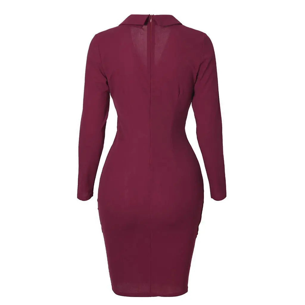 NEW Arrivals S-3XL 4 Colors  Autumn Winter Fashion Midi Dress Office Lady Blazer Long Sleave Slim Dresses Elegant Bodycon Work Business Dinner Pencil Solid Dress