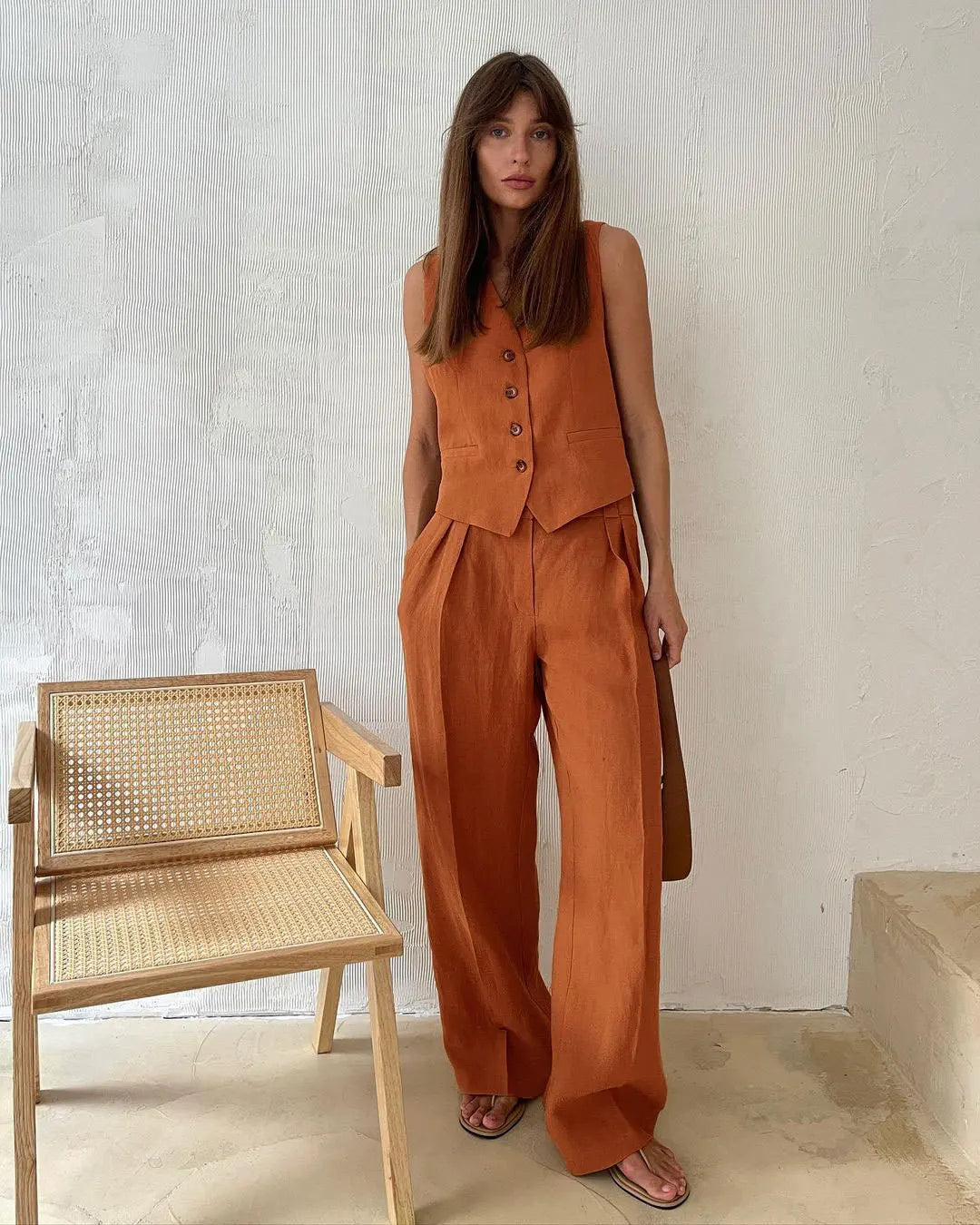 Just Arrived 2 PCS Set 4 Colors UK Size  Women Linen Cotton Chic Vest ＆ Pants Suit  Office Ladies Summer Chic  Women's Outfits