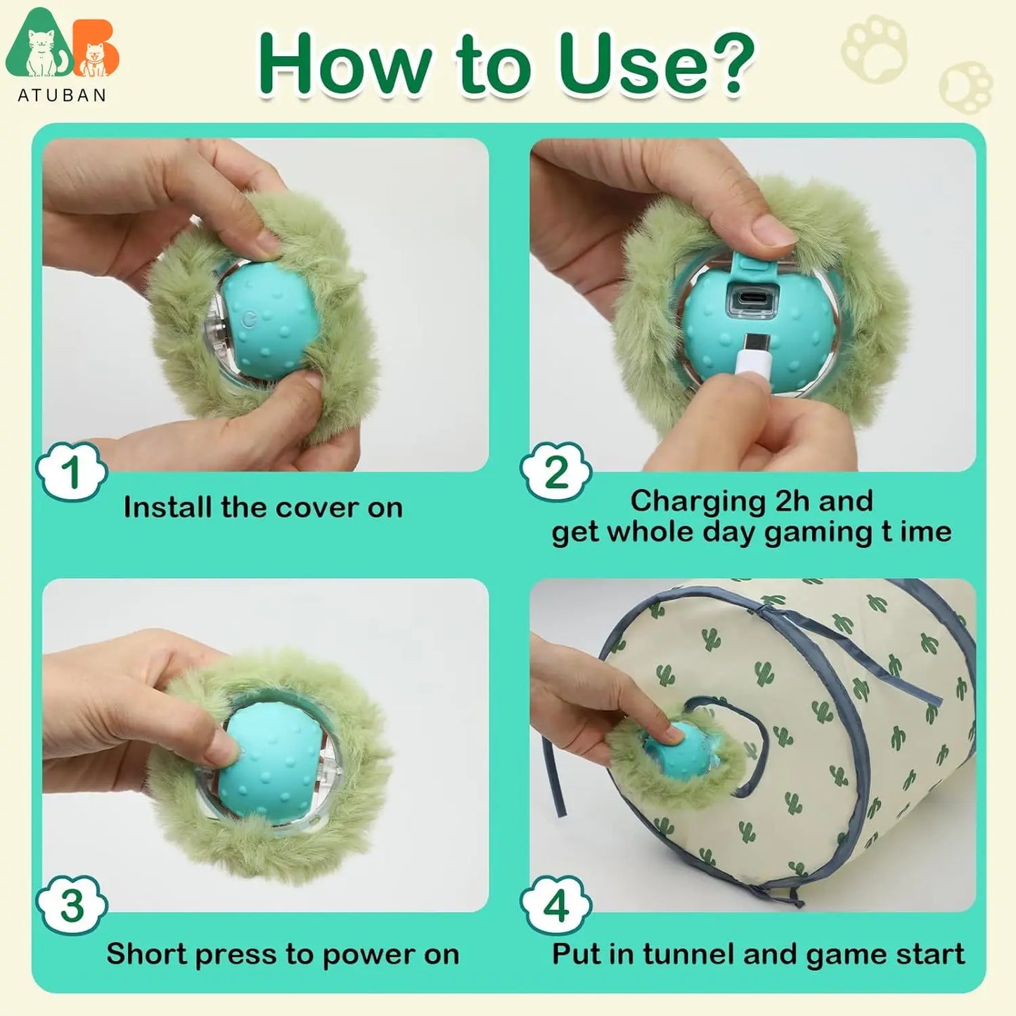 Cat Toys for Indoor Cats, Electric Cat Ball Fast Rolling in Pouch,Motion Activated Chirping Cat Toy,Hide and Seek Cat Toy