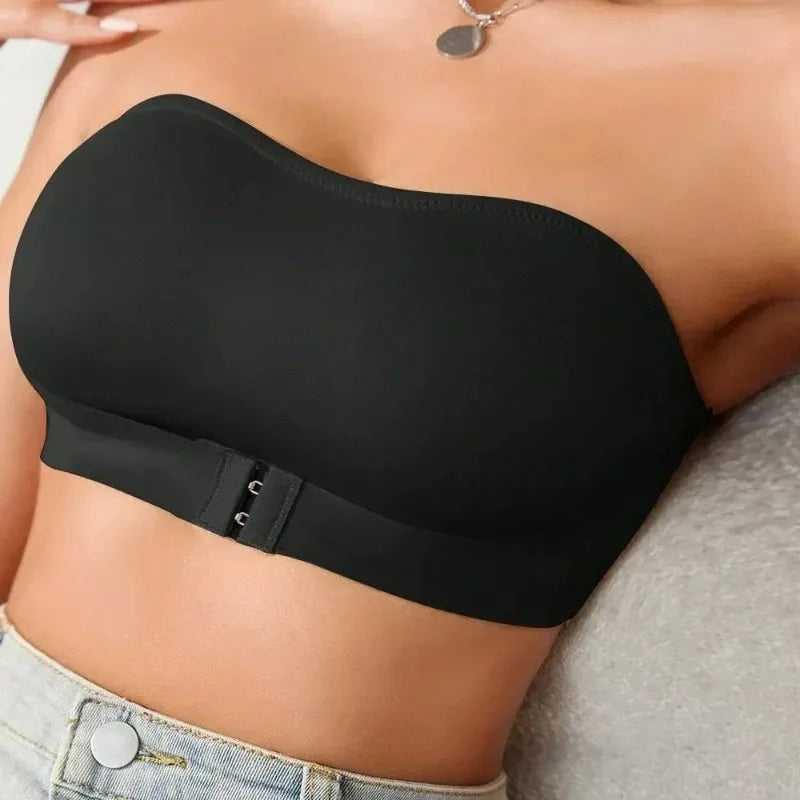 S-XL New Women's Strapless Bandeau Bra Removable Padded Soft Ice Silk Traceless Brasseries Wire Free Seamless Bra Smooth Underwear