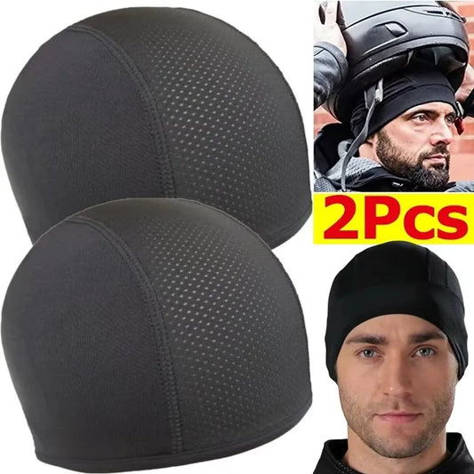 NEW Arrivals 2PCS Set White/Black Color Bicycle Motorcycle Helmet Inner Cap Hat Quick Dry Breathable Hat Racing Cap Under Helmet Beanie Cap Outdoor Travel Running Hat Sports Supplies