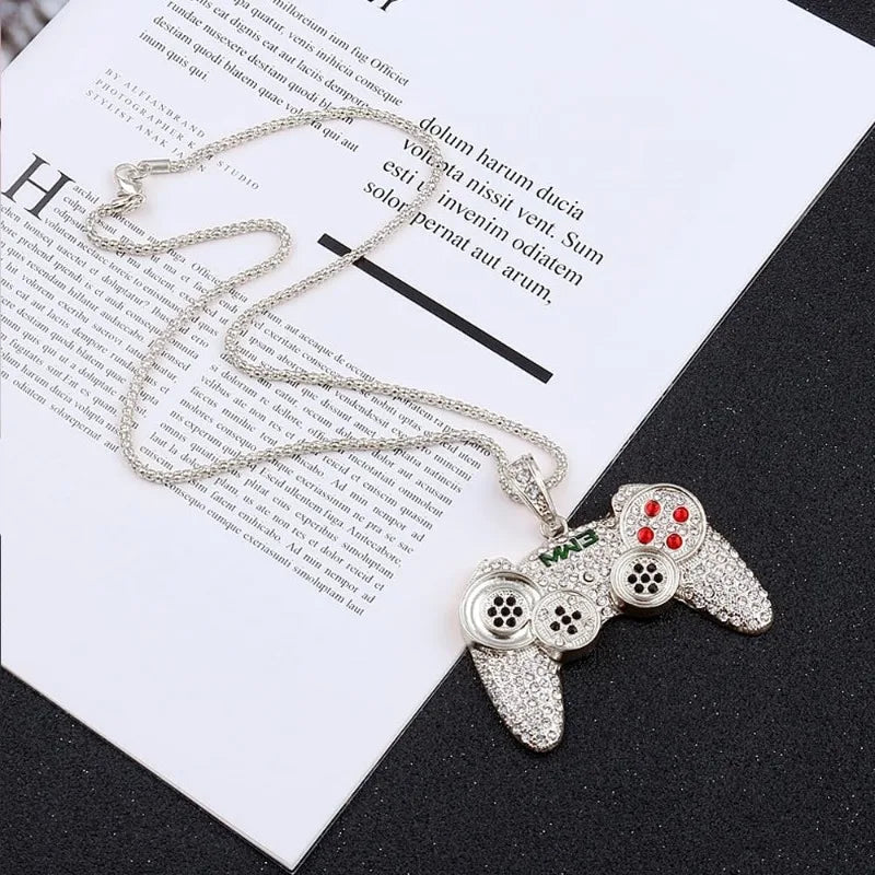 For Computer Gamers  Necklace Colorful Crystal Game Controller Pendant Punk Hip Hop Friendship Game Console Necklace for Friends Jewelry Gifts