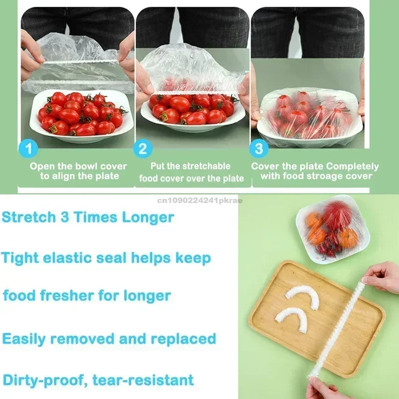 NEW 1000 PCS Set Plastic Food Cover Bags Food Grade Fresh-Keeping Travel Transparent Packaging Bag Reusable Wrap Kitchen Disposable Colorful Cling Film