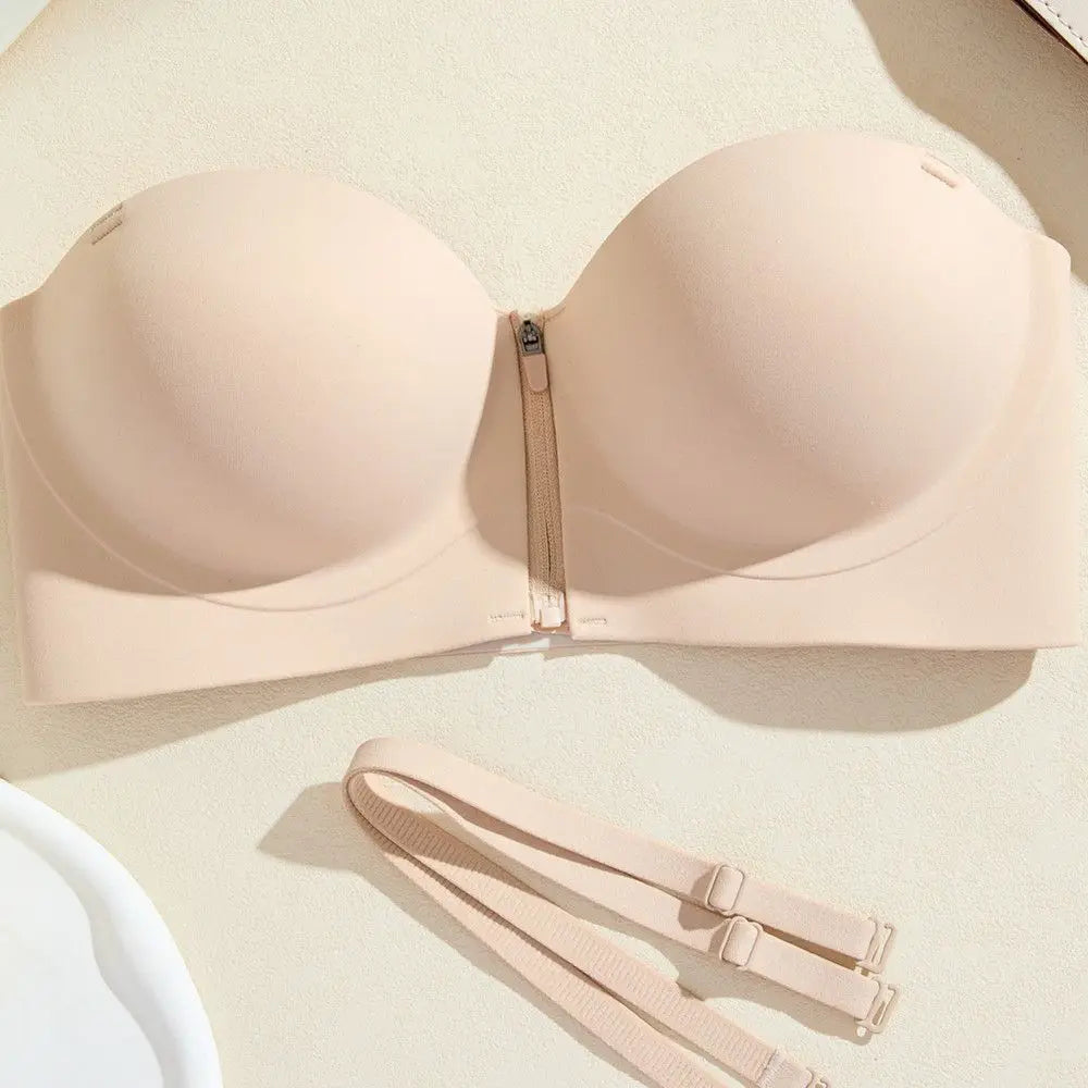 3 Colors 12cm Push-Up Plunge Front-Zip Women's Bra: Strapless Sticky Adhesive Padded Minimizer, Lift & Shape for Small Chest, Seamless Comfort Ladies Underwear Accessories