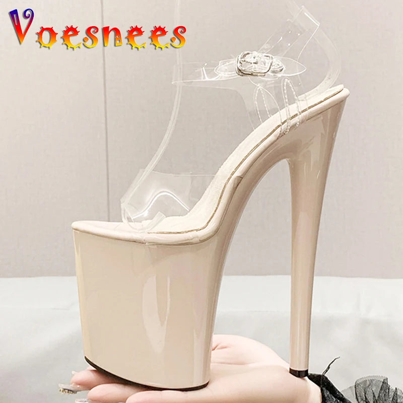 Super High Women's Sandals Transparent Surface Buckle 20cm Heel 10cm Platform Women's Shoes Large Size 43 Wedding Dress Shoes