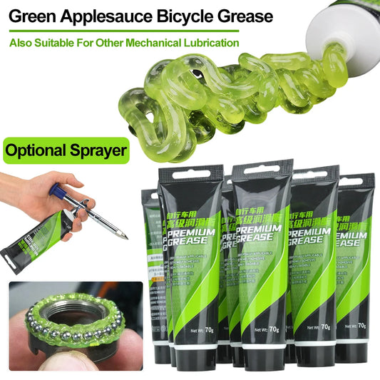 NEW 5PCS + 2 Tools Set Bicycle Grease Green Applesauce Bearing Grease Motor Oil Lubricant Optional Grease Gun, Bicycle Maintenance Accessories Sports Supplies