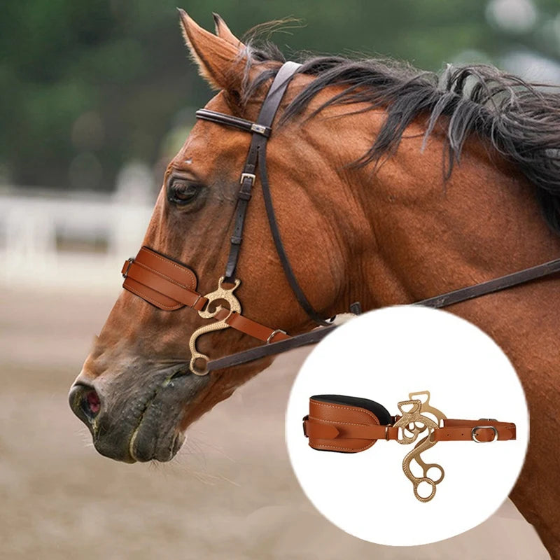 Horse Bit Brown Bridle Leather Padded English Western Adjustable Nose Curb Chain Horse Riding Equestrian Equipment