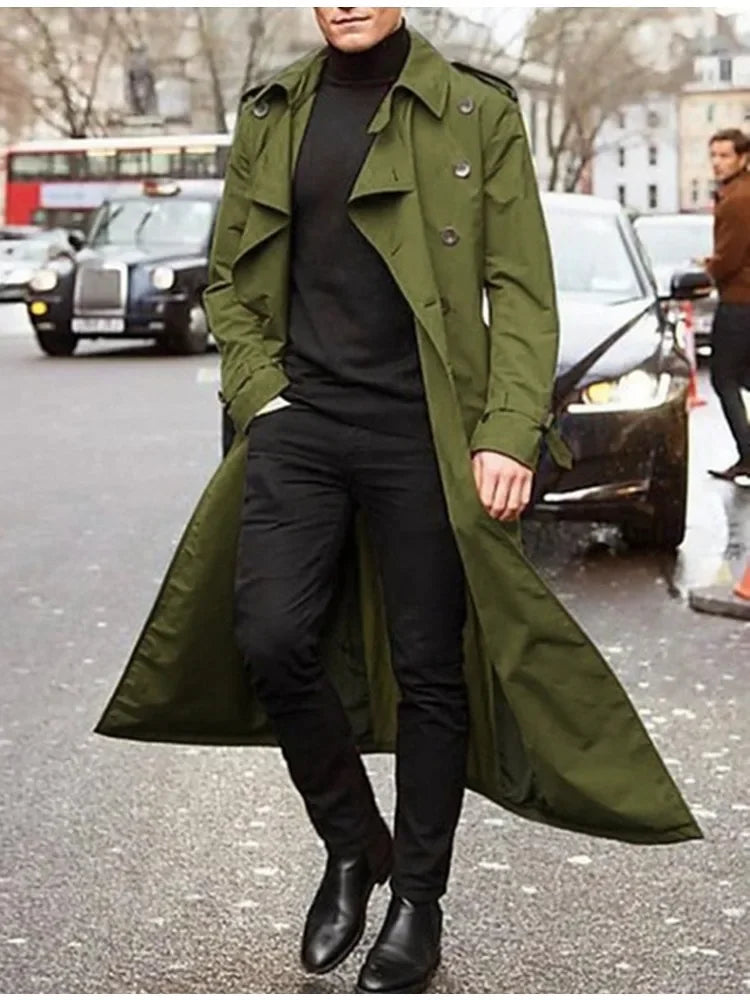 S-2XL Men's Trench Mid To Long Windbreaker for Autumn and Winter European and American Men's Long Outdoor Casual Windproof Trench