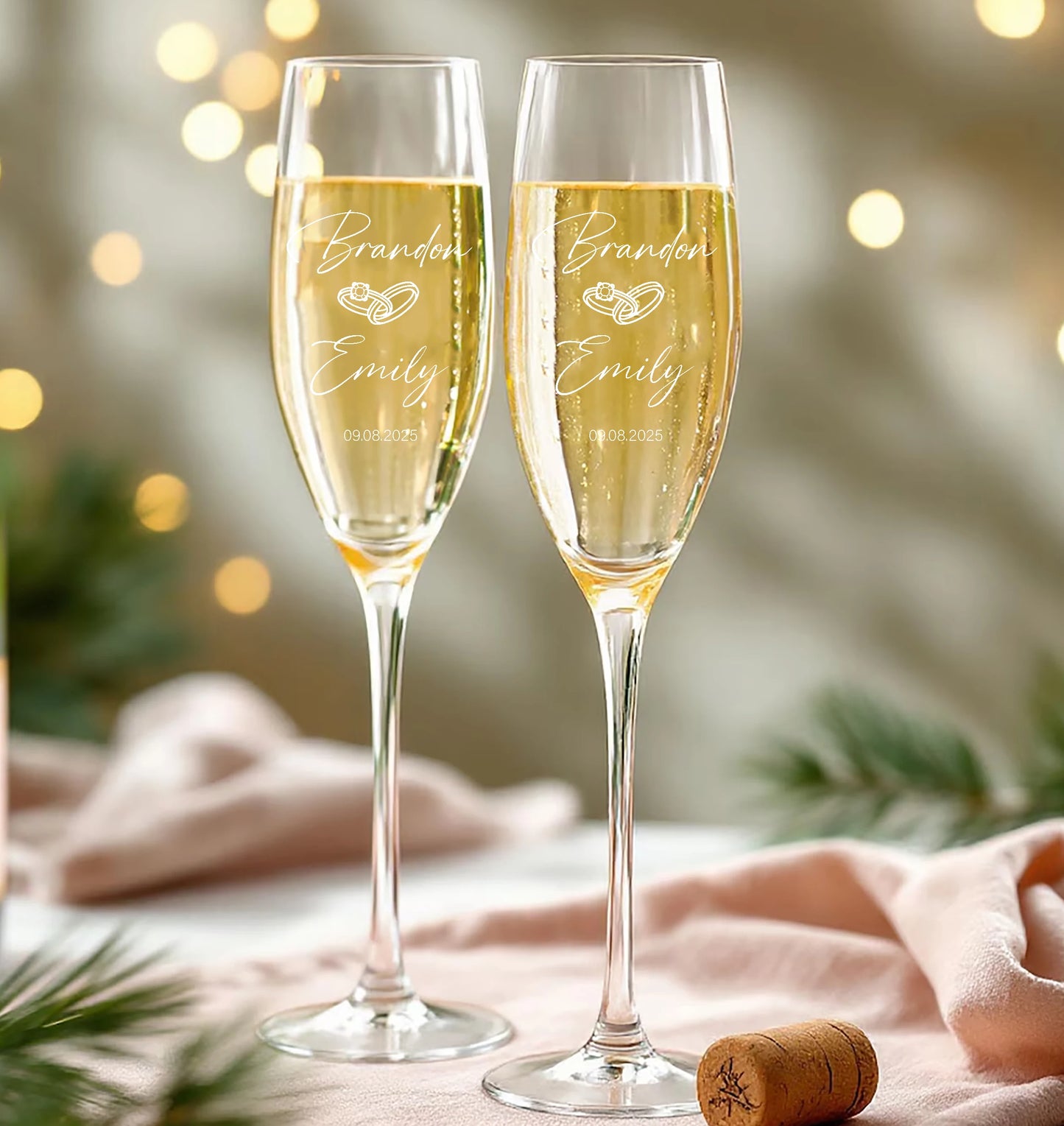 2 PCS Set PERSONALIZED Mr. And Mrs. Names/Dates Wedding Toasting Flutes Wedding Party Glasses Custom Bride and Groom Toasting Glasses Celebration Glassware Barware Accessories