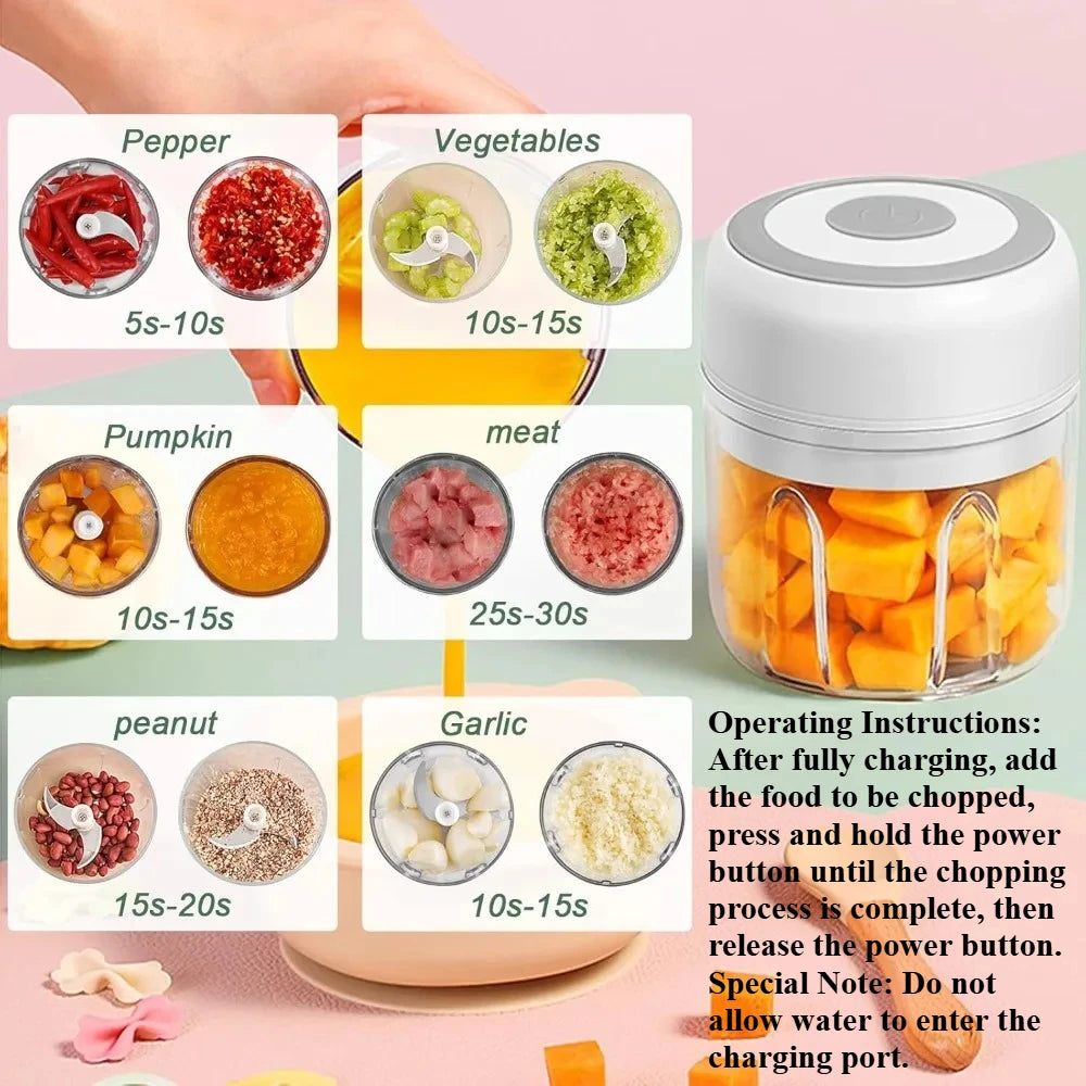 Electric Garlic Mincer 250ML Vegetable Chopper Food Chopper, USB Mini Garlic Mincer, Onion Chopper Portable Small Food Processor