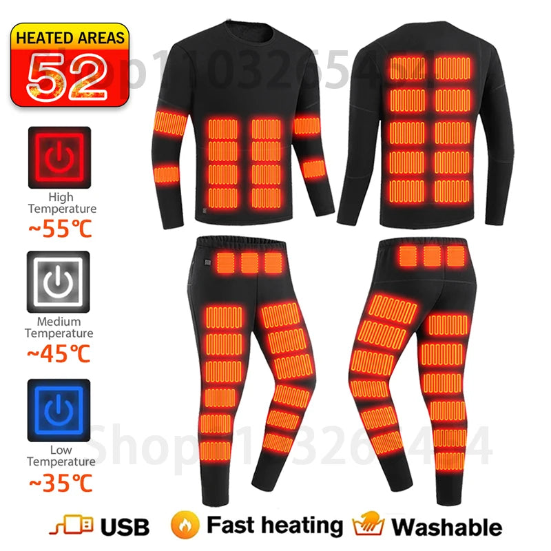 2 PCS Women Men Suit S-3XL UK Plus Size Electric Clothes 52 Areas New Material Technology Heated Underwear Winter Thermal Underwear Women Men Heating Jacket Winter Accessories USB Electric Heating Clothes