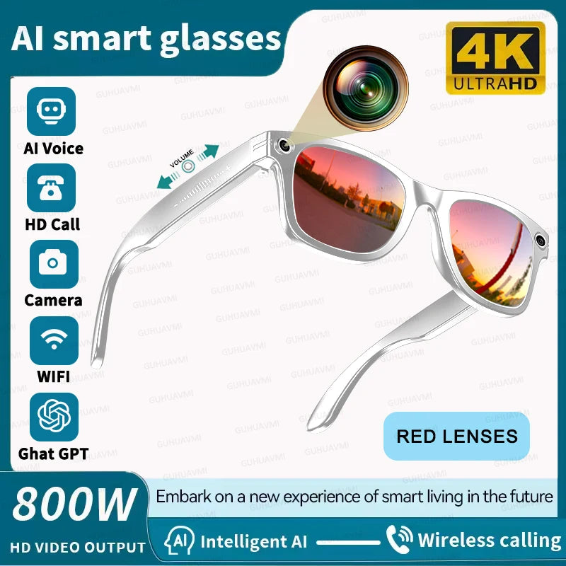 NEW AI Smart Glasses with 8MP Camera Video Recording 100+ Languages Translation Sunglasses Bluetooth Call Music Play Men Women Smart Sunglasses