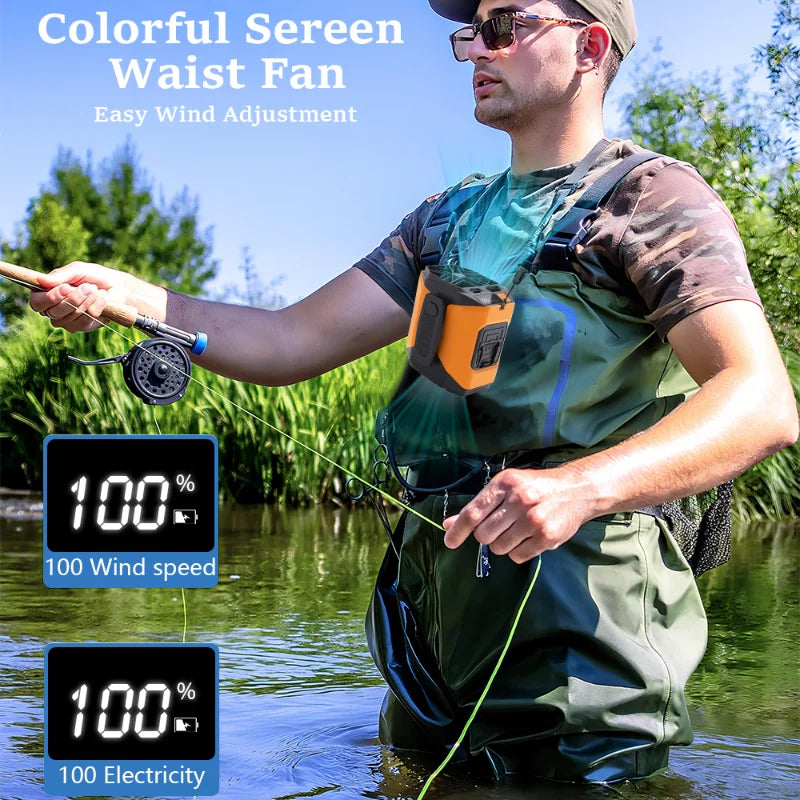 New 10000mAh Waist Fan with Power Bank & Flashlight - High Speed Portable Fan USB Rechargeable for Hiking Running Outdoor Camping Travel