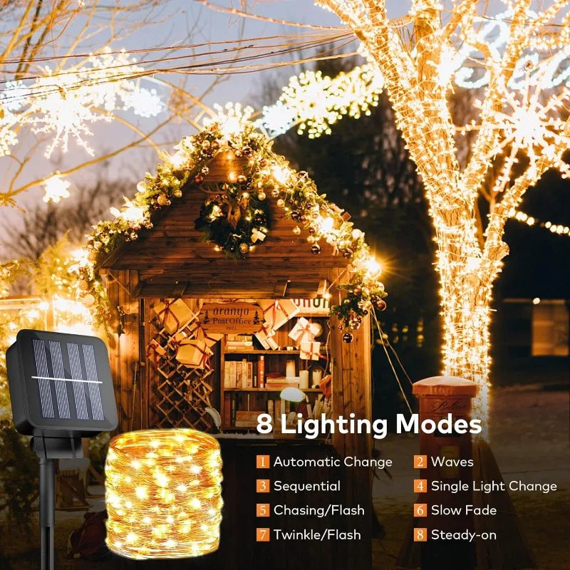 2 PCS Set 30M 300 Led Solar Lights Outdoor Dusk to Dawn Solar Fairy Lights Waterproof 8 Modes Solar Christmas Lights for Outside Patio Garden Gazebo Decoration Lighting Accessories