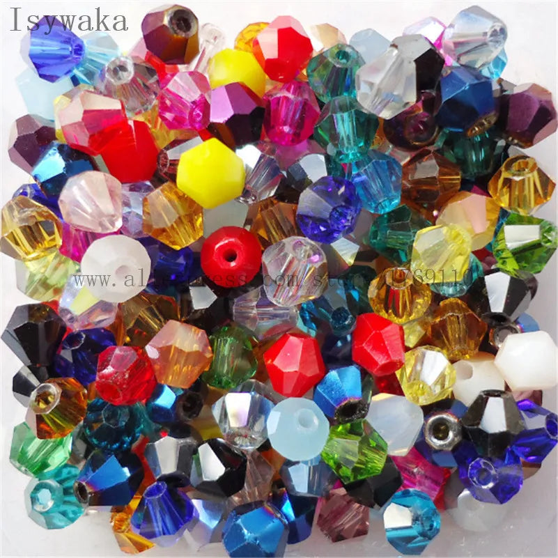 33 Colors 100 PCS Set Blue Multicolor 4mm Bicone Austria Crystal Beads Charm Glass Beads Loose Spacer Bead for DIY Jewelry Making Apparel Accessories Tools Set
