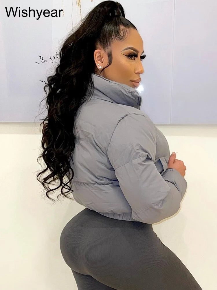 S-2XL UK Plus Size 3 Colors Winter Thick Warm Cotton Down Jacket Women Clothing Gray Zipper Short Puffer Parkas Coats Outwear Female  Crop Tops Streetwear