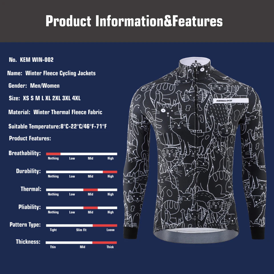 Winter Cycling Jackets Men Fleece Long Sleeves High End Bike Jackets Black&White Thermal Fabric MTB Bicycle Clothing