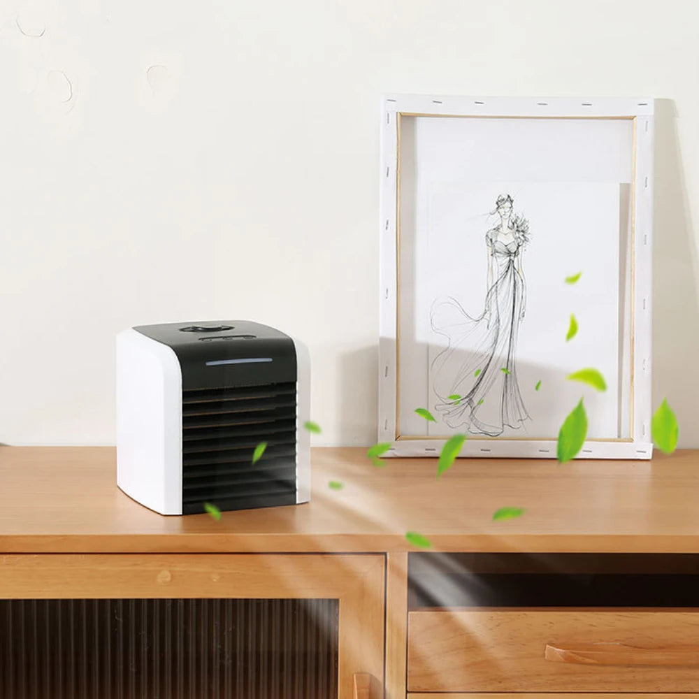 Portable Air Conditioner Mini Evaporative Air Cooler Personal Rechargeable USB Quiet Desk Fan With 2 Speeds For Home Room Office