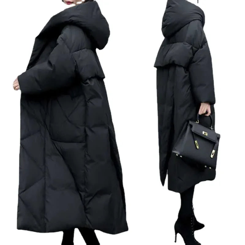 UK Size S(8)-3XL(20) Long Thick Parkas Zipper Hooded Spliced Jackets Women Maxi Warm Loose Coats Pockets Autumn Winter Y2K Coat Warm Parkas Coat