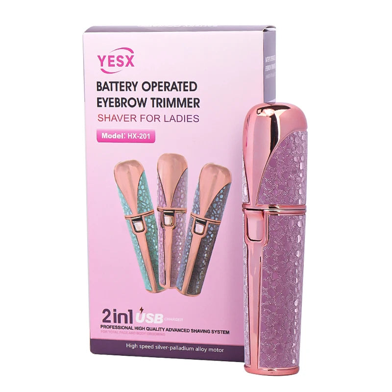 2 In1 Rechargeable Facial Silver Color Wireless Electric Hair Removal and Eyebrow Shaver - Face Lips Body Painless Facial Razor with Built-In LED Light USB Charging Women Beauty Salon Devices