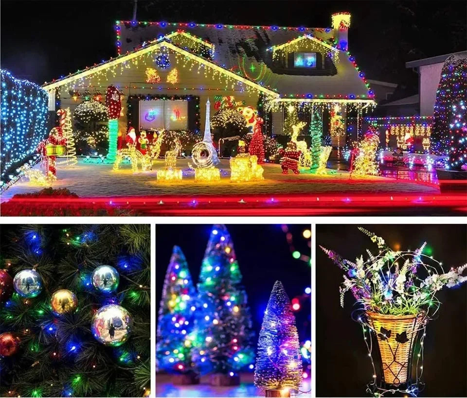 4 PCS Set 22m-200LEDS Outdoor Solar String Light LED Fairy Garland Copper Wire Light Garden Yard Party Christmas Decoration Lamp 8 Mode