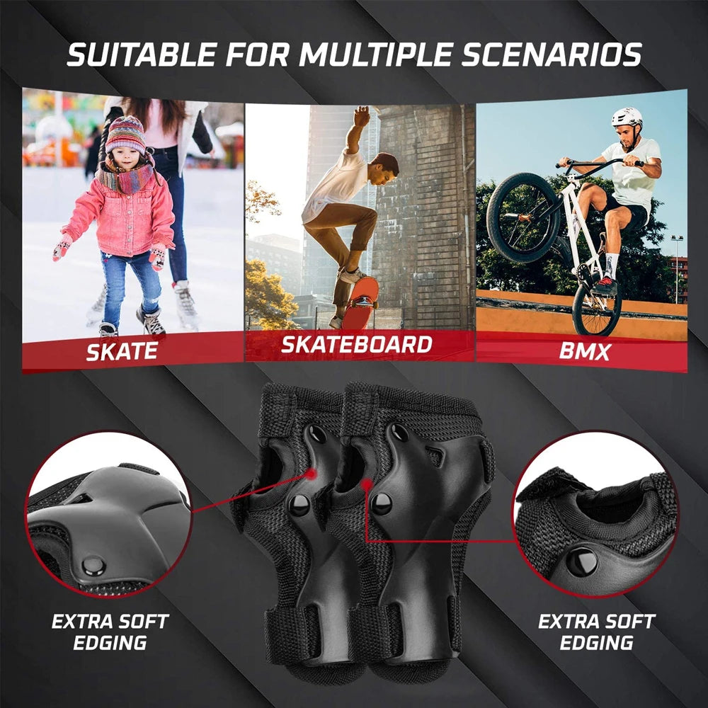 6Pcs/set Protective Gear Set Skating Knee Pads Elbow Pad Wrist Hand Protector for Kids Adult Cycling Roller Rock Climbing Sports