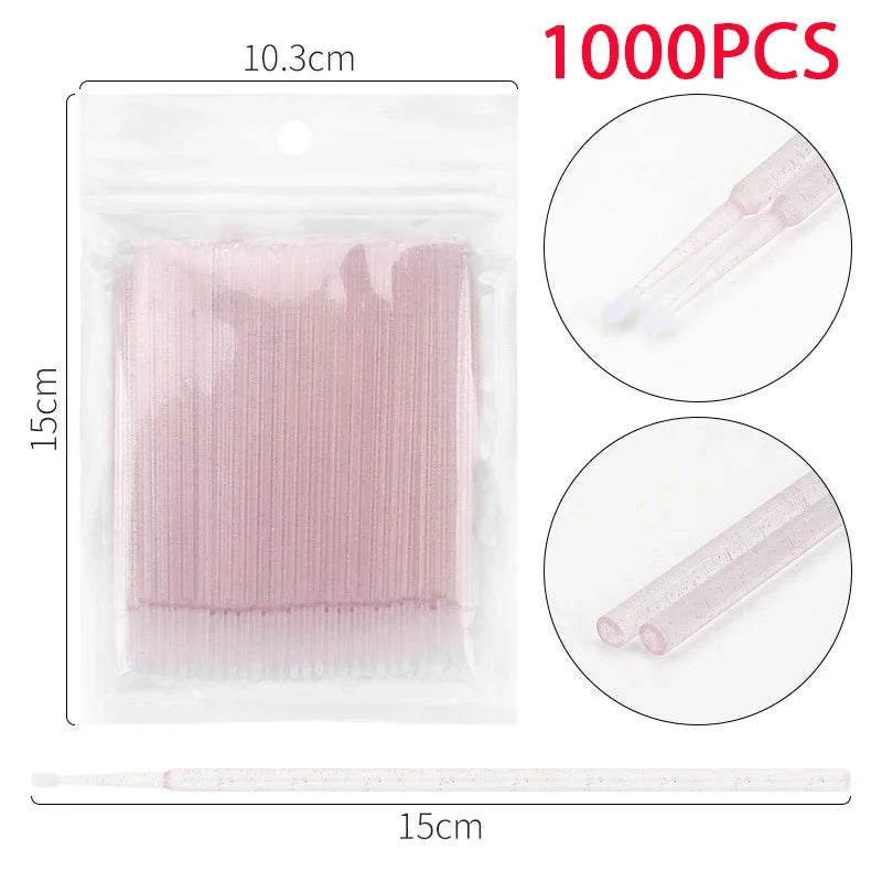 500/1000PCS 4 Colors Eyelash Wool Fiber Cleaning Brush Highly Colorful Crystal Brush Eyelash Micro Brush Beauty Makeup Clean Remover Tool Women Cosmetic Accessories