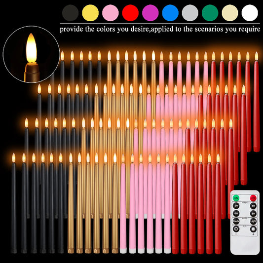 24 PCS Set with Remote Control LED Taper Candles Artificial Black Flameless Flickering Candle Christmas Lights Home Birthday Wedding Candles Battery