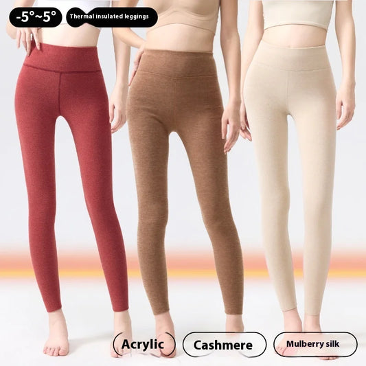 M-5XL Plus Size Chubby Women Thermal Leggings 7A Antibacterial Cashmere Silk Winter High Waist Elastic Pantyhose Warm Pants Outdoor Running Hiking Fitness Women Sports Clothing Supplies