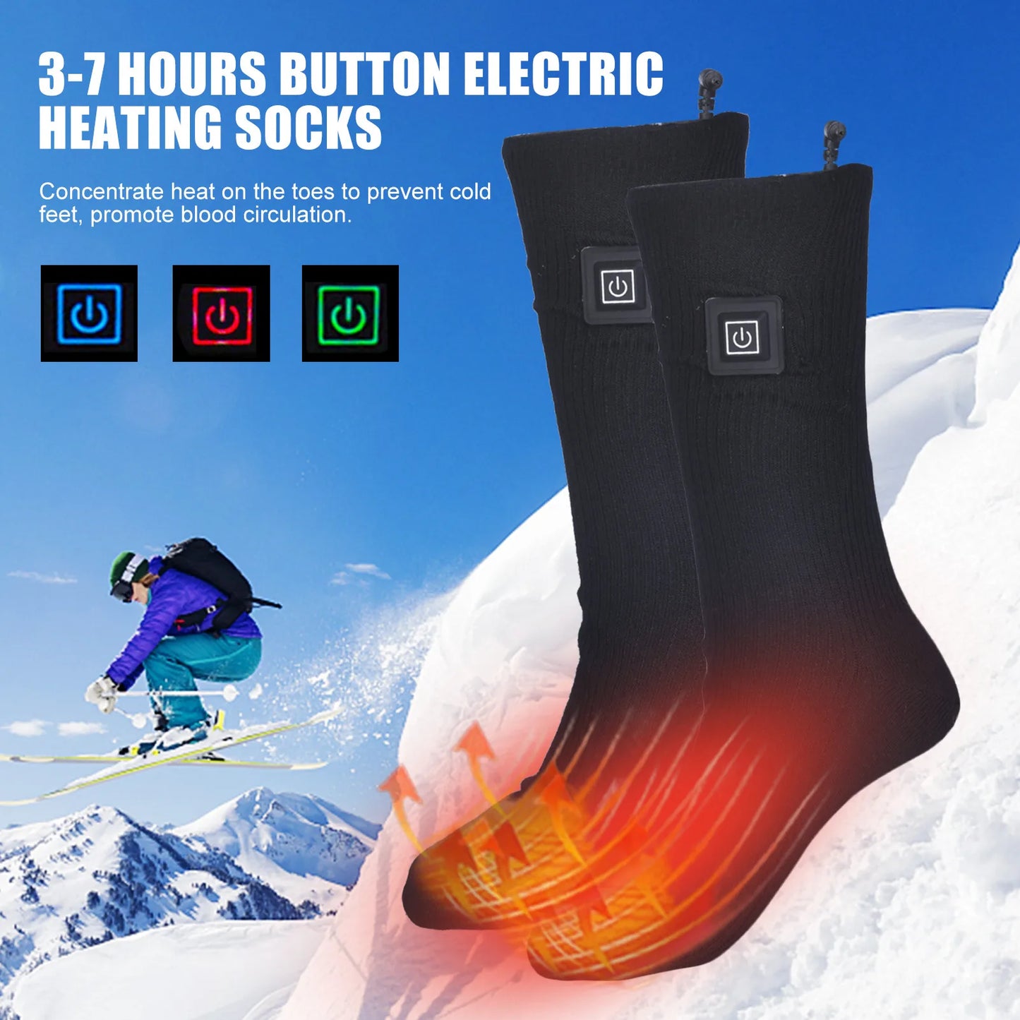 2 PCS Set Winter Skiing Snowboard Heated Socks Mountaineering Thermal Socks Men's Women's Heating Foot Warmer Electric Socks Warm Socks Cycling Heated Socks Ski Trekking Sport Clothing Accessories