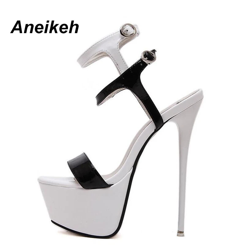 Aneikeh New 2024 Summer Fashion Sandals Sexy Open Toe 16CM High Heels Party Dress Wedding Nightclub Women Shoes Black Red White