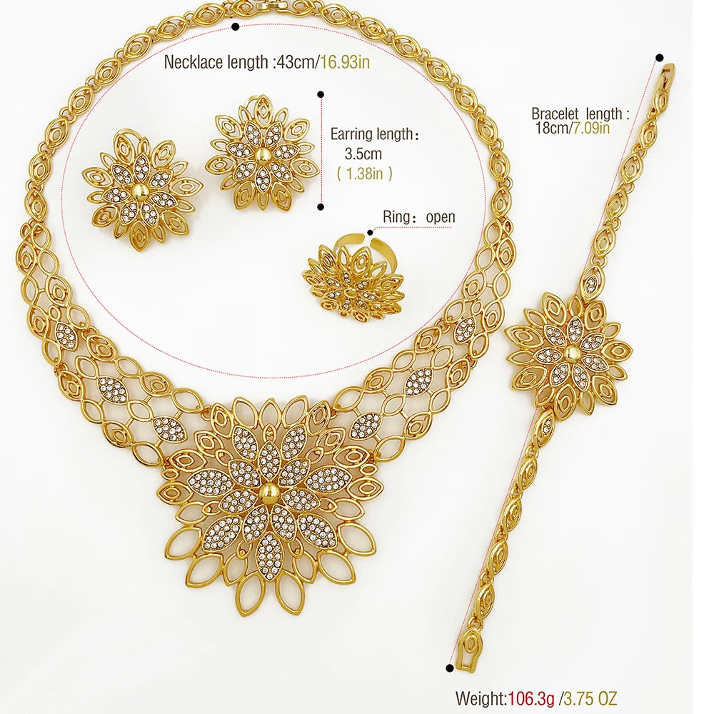 Luxury Jewelry 5 PCS Set For Women High Quality 18K Gold Plated Dubai Jewelry Necklace Earrings Ring Bracelet Trending Evening Wedding Party Business Dinner Luxury Jewelry Sets
