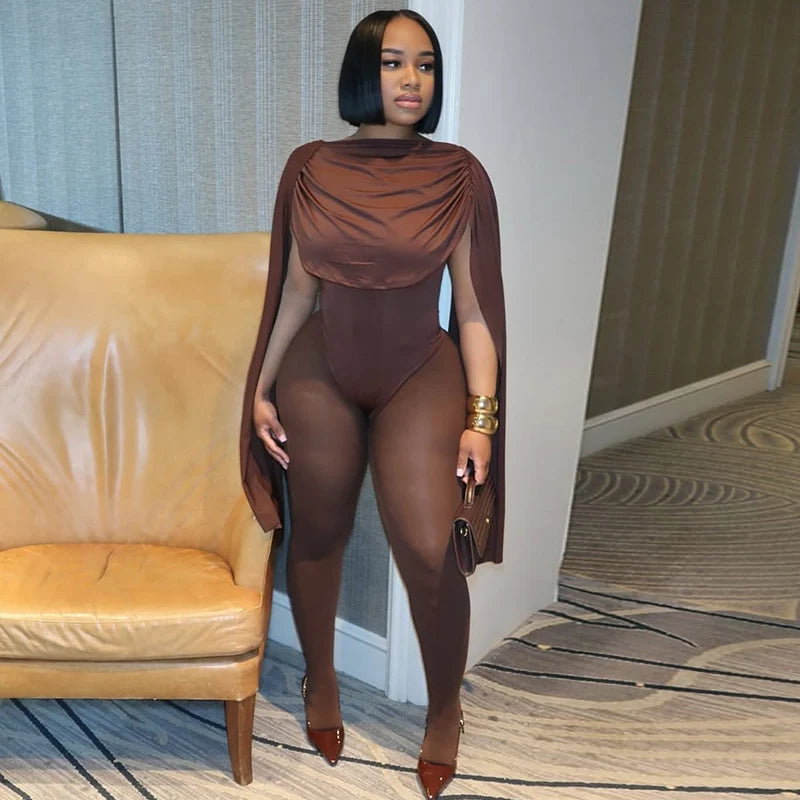 Black/Brown Solid Patchwork Bandage Ruched Jumpsuit Woman Elegant Sleeveless Stretch Sheath Evening Romper Women Jumpsuits Combination Femme