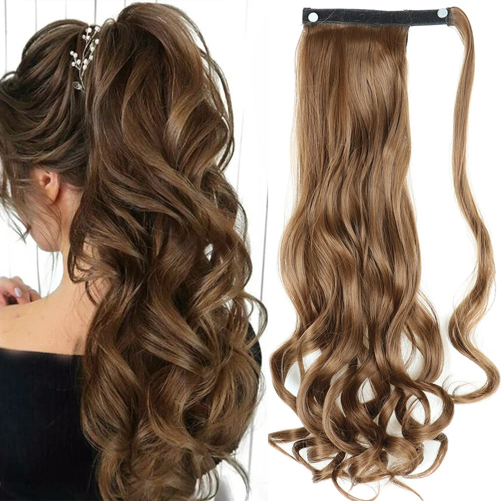NEW  Synthetic Long Straight Wrap Around Clip In Ponytail Hair Extension Can Be Permed Heat Resistant Pony Tail Fake Hair