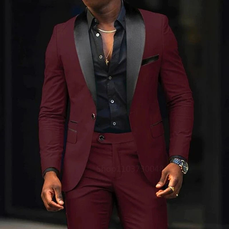 NEW Arrivals 2PCS Set S-6XL Plus Size 7 Colors Casual Men Wedding Suits Solid Slim Fit Shawl Lapel Blazer Pant Designs Evening Party Prom Suits Best Man Business Wear Suit Men Luxury Fashion Clothing Supplies