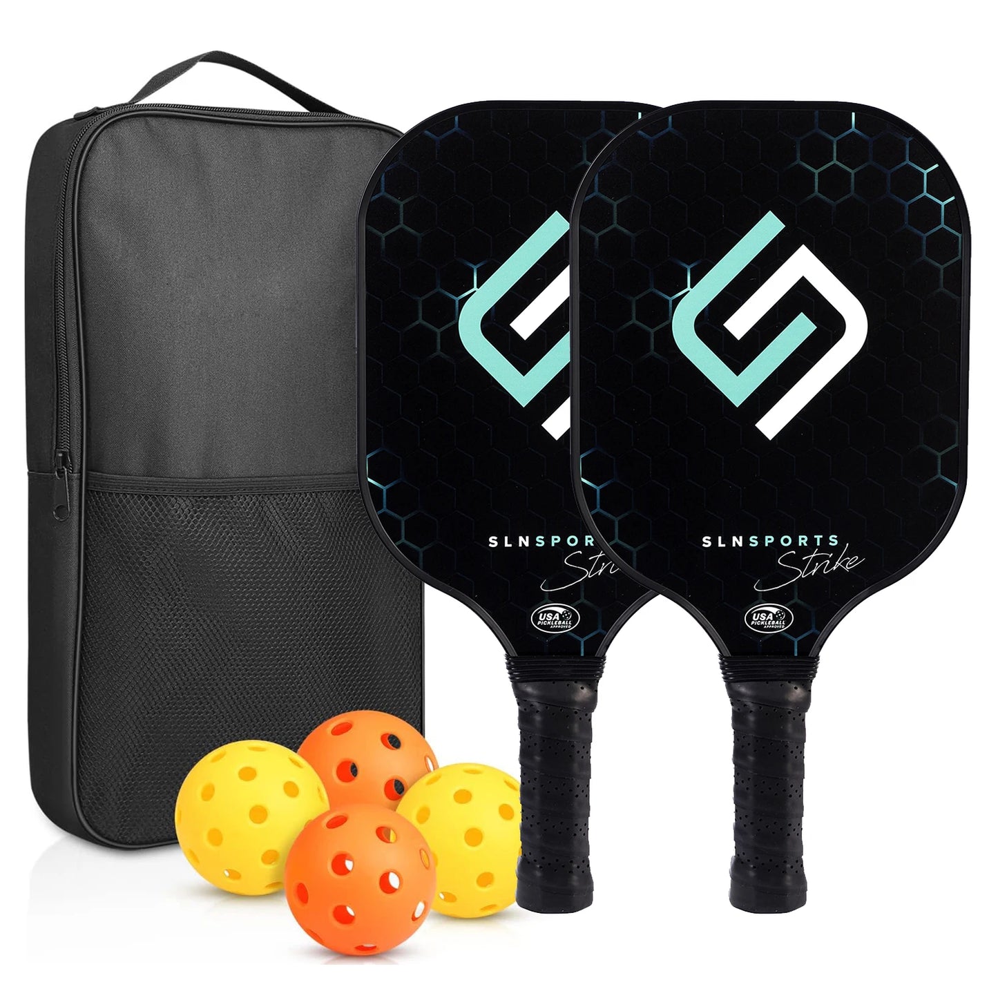 NEW Full Set Professional Fiber Glass Top Quality Pickleball Paddles Set of 2 USAPA Approved Fiberglass Pickle Ball Paddles with 4 Pickle Balls Durable Beach Rackets for Beginners Sports Accessories
