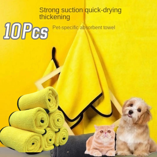 NEW Arrivals 10PCS Yellow Set Quick-Drying Dog Cat Towels Soft Fiber Towels Absorbent Bath Towel Pet Bathrobe Convenient Cleaning Towel Dog Accessories Pets Supplies