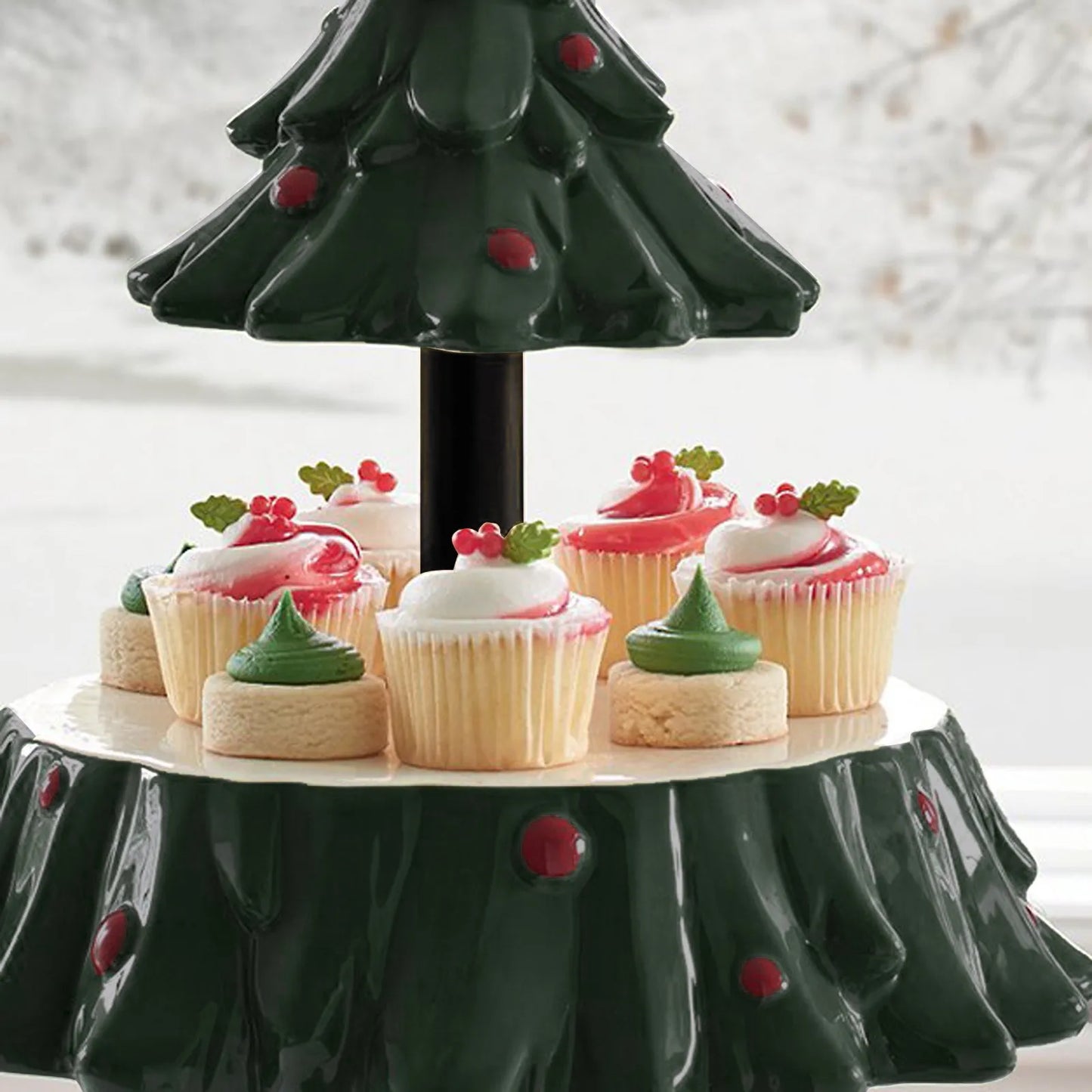 Christmas Tree Dessert Table Fruit Plate Double Layer Cake Stand Holiday Party Candy Plate Snack Tray