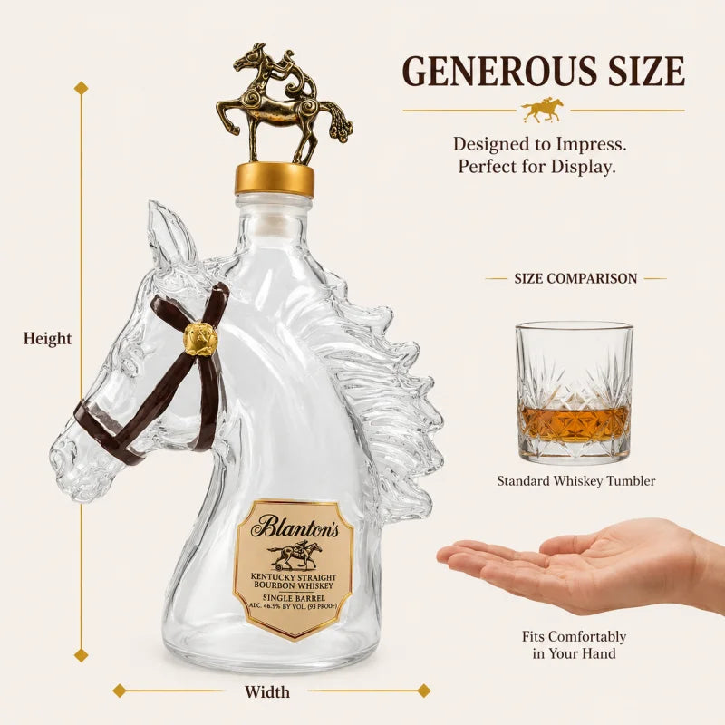 NEW  Blanton's Horse Head Shaped Crystal Whiskey Decanter, Luxury Bronze Horse Rider Stopper Liquor 400ml Bottle, Kentucky Bourbon Spirits Storage Home Bar Pubs Night Club Barware Accessories