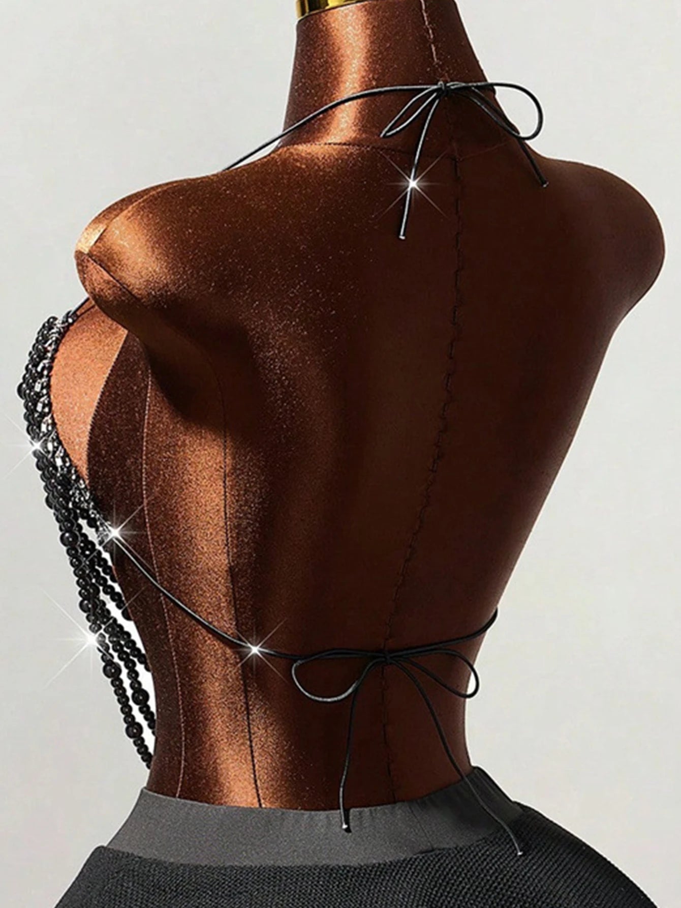 Just Arrived Sexy Black Metal Rhinestone Corset Crop Top Women Summer Evening  Beach Club Party Tops Woman Clothing See Through Pearl Halter Tank Top Ladies Sexy Apparel Accessories