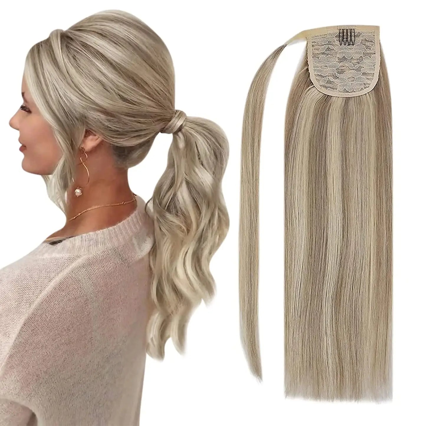 NEW  Ponytail Natural Human Hair 14-22" Highlight Ponytail Extensions 100% Real Human Ponytail Hair Extensions 80g/Set For Women